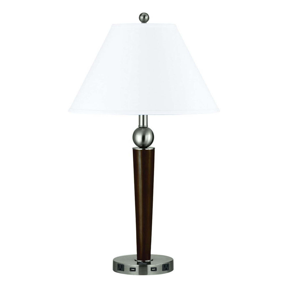 Nickel Metal Geometric USB Table Lamp With White Empire Shade By Homeroots | Table Lamps | Modishstore - 4