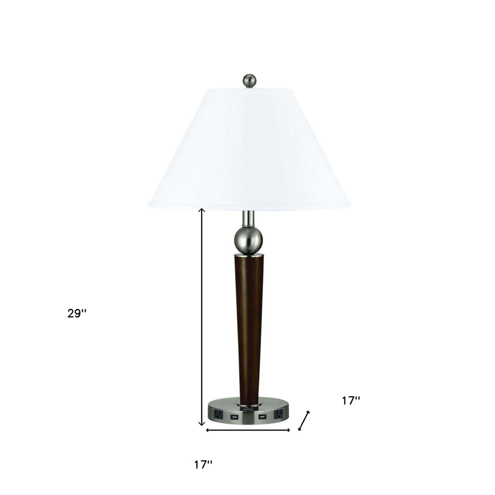 Nickel Metal Geometric USB Table Lamp With White Empire Shade By Homeroots | Table Lamps | Modishstore - 3