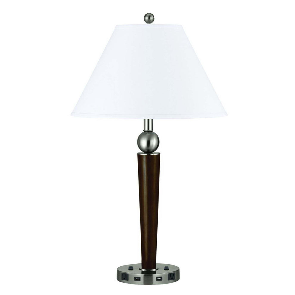 Nickel Metal Two Light Geometric USB Table Lamp With White Empire Shade By Homeroots | Table Lamps | Modishstore - 4