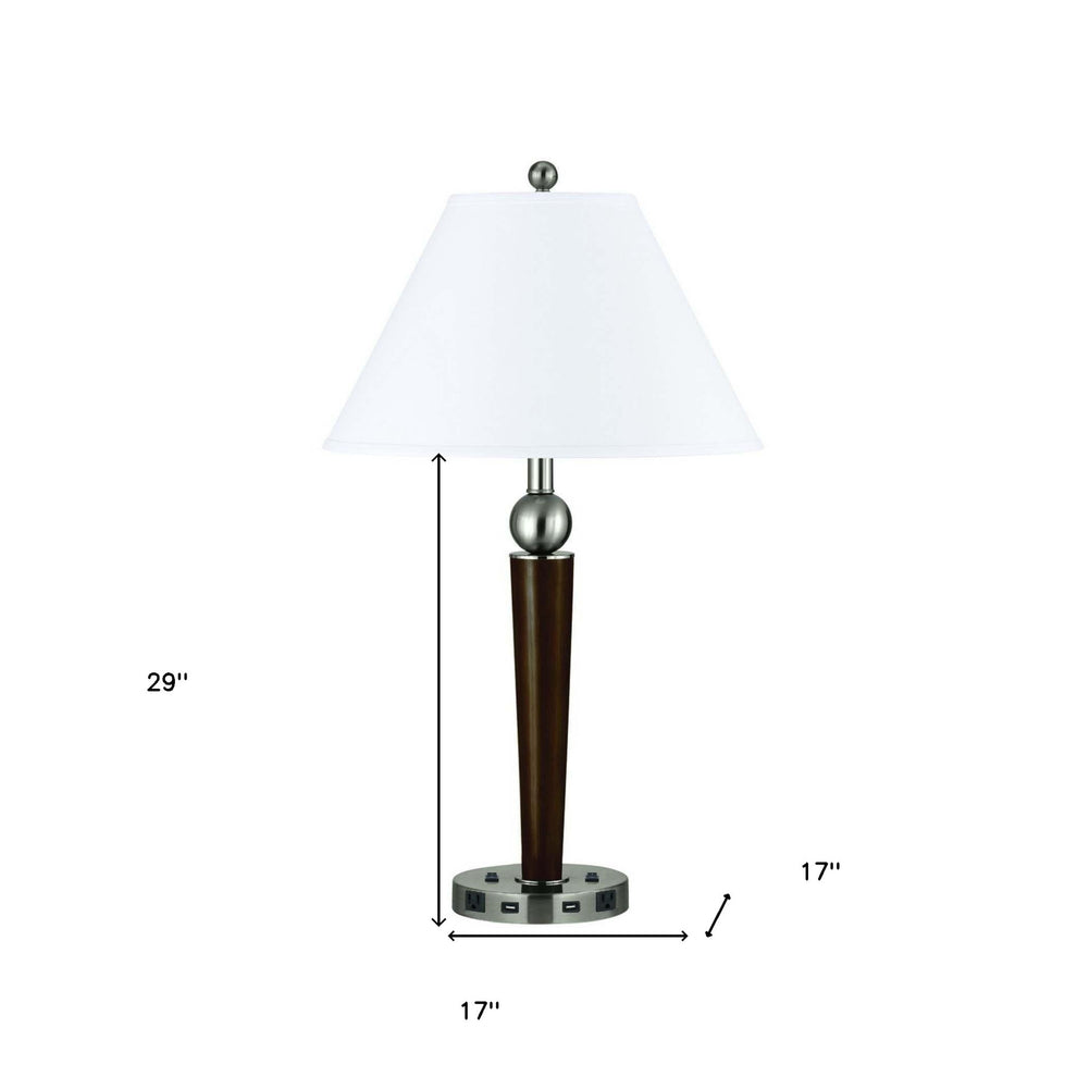 Nickel Metal Two Light Geometric USB Table Lamp With White Empire Shade By Homeroots | Table Lamps | Modishstore - 3