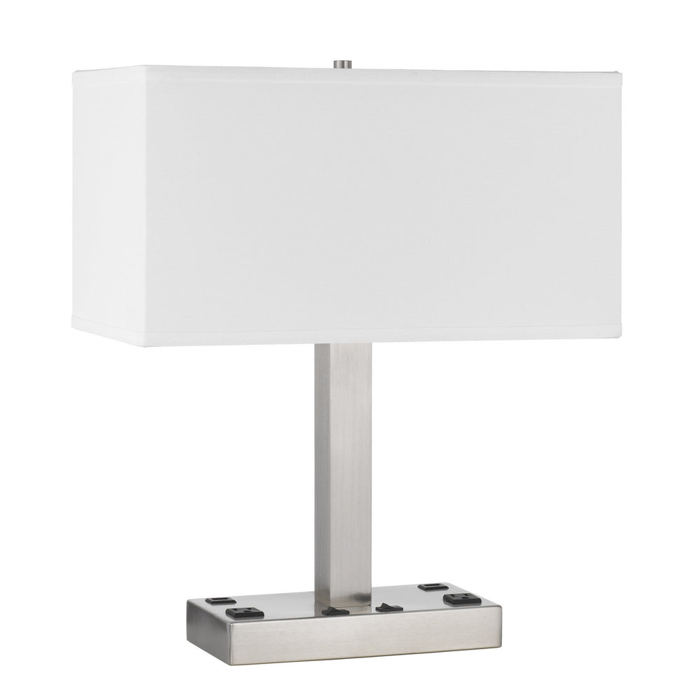 Nickel Metal Two Light Desk USB Table Lamp With White Shade By Homeroots | Table Lamps | Modishstore - 4