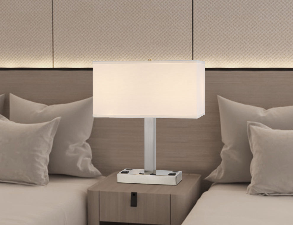 Nickel Metal Two Light Desk USB Table Lamp With White Shade By Homeroots | Table Lamps | Modishstore - 5