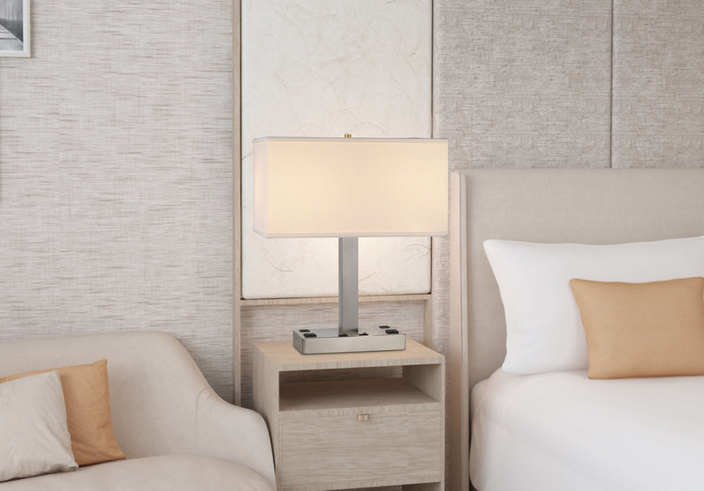 Nickel Metal Two Light Desk USB Table Lamp With White Shade By Homeroots | Table Lamps | Modishstore - 2