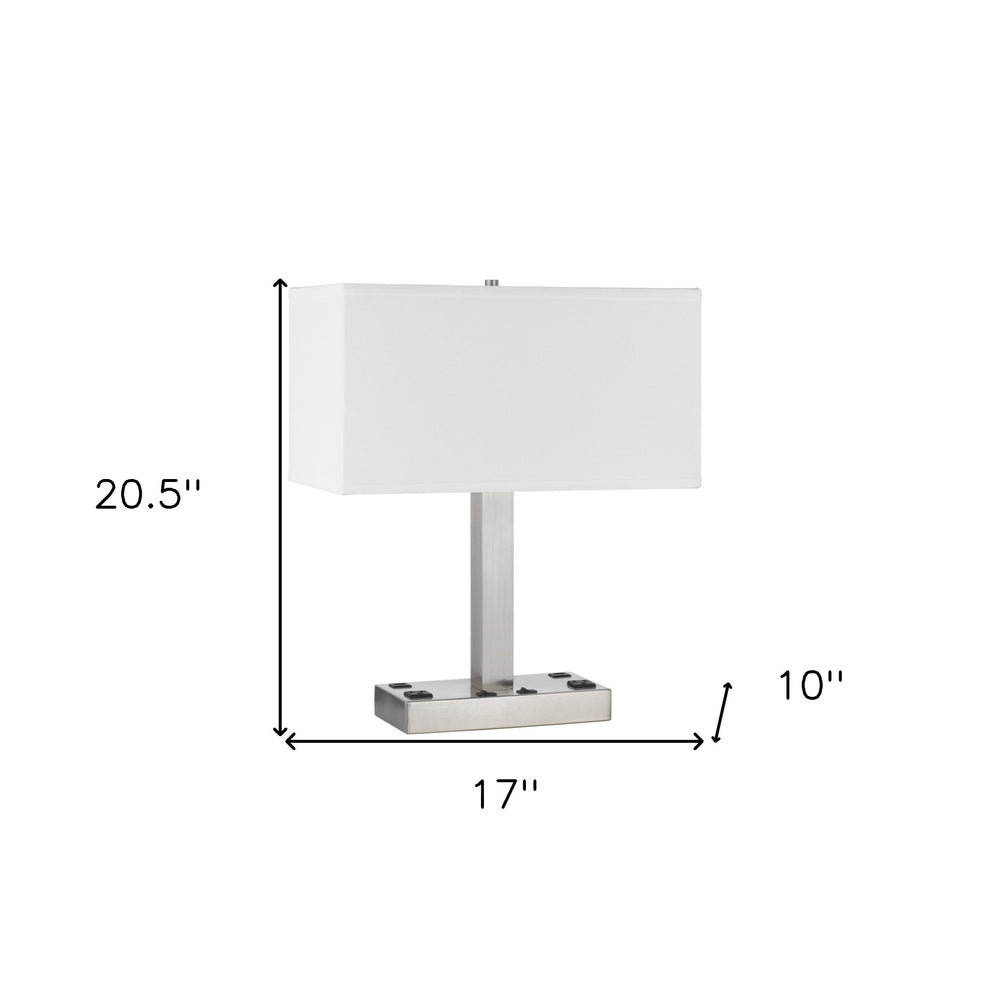 Nickel Metal Two Light Desk USB Table Lamp With White Shade By Homeroots | Table Lamps | Modishstore - 3