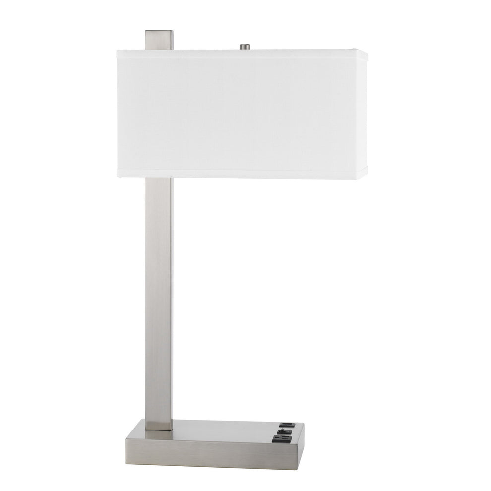 Nickel Metal Desk USB Table Lamp With White Shade By Homeroots | Table Lamps | Modishstore - 4