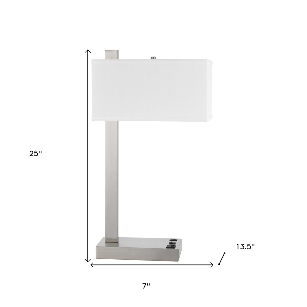 Nickel Metal Desk USB Table Lamp With White Shade By Homeroots | Table Lamps | Modishstore - 3