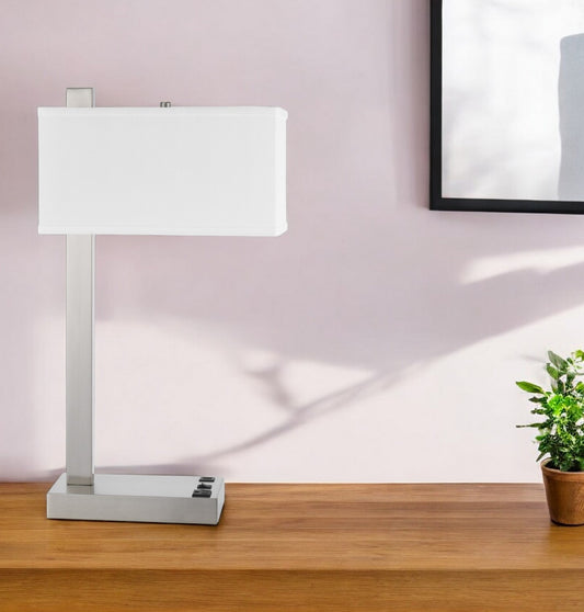 Nickel Metal Desk USB Table Lamp With White Shade By Homeroots | Table Lamps | Modishstore - 1