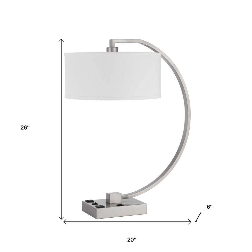 Nickel Metal Lantern Desk USB Table Lamp With White Shade By Homeroots | Table Lamps | Modishstore - 2