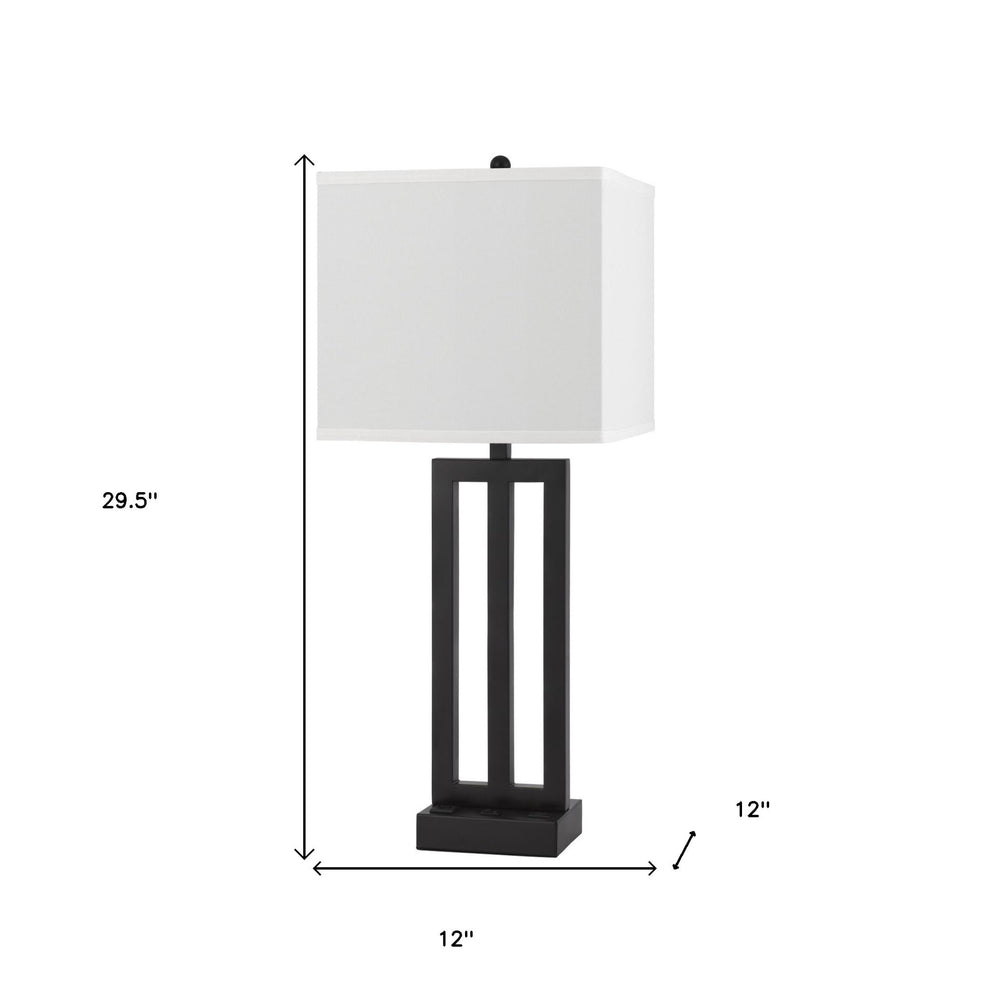Black Metal USB Table Lamp With White Shade By Homeroots | Table Lamps | Modishstore - 4