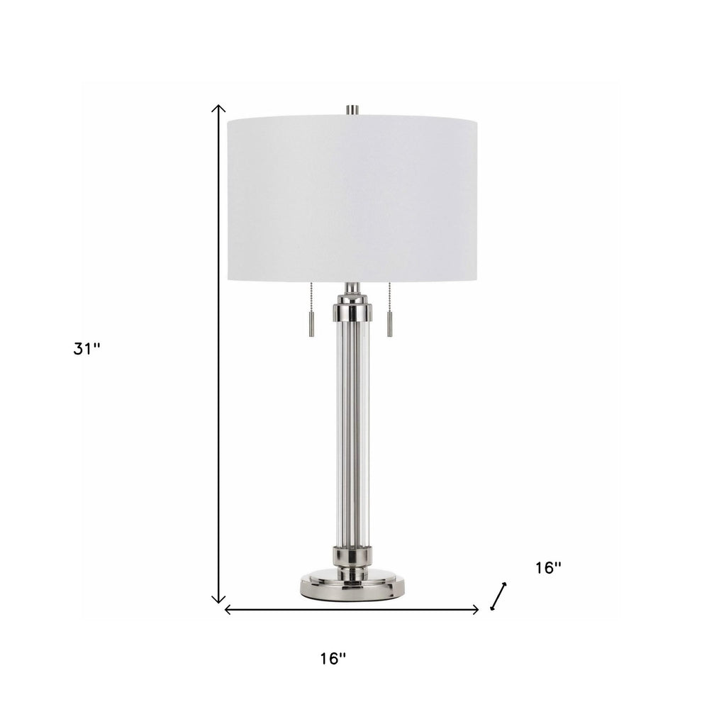 Silver Metallic Metal Two Light Cylinder Table Lamp With White Drum Shade By Homeroots | Table Lamps | Modishstore - 4
