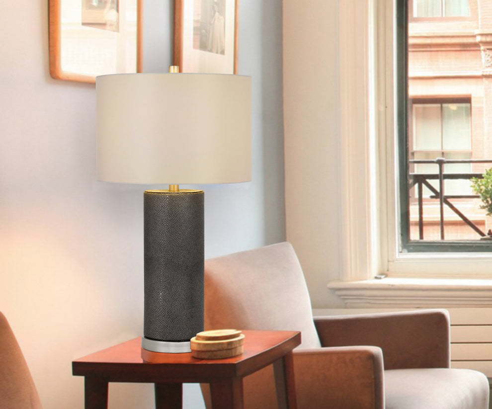 Black Metal Table Lamp With Gray Drum Shade By Homeroots | Table Lamps | Modishstore - 3