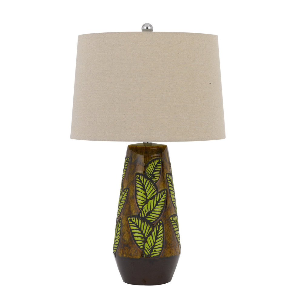 Brown Ceramic Cylinder Table Lamp With Tan Empire Shade By Homeroots | Table Lamps | Modishstore - 5