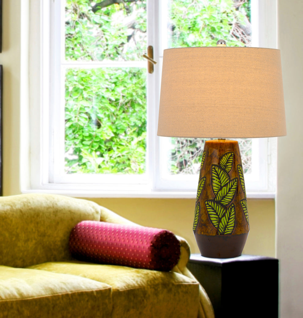 Brown Ceramic Cylinder Table Lamp With Tan Empire Shade By Homeroots | Table Lamps | Modishstore - 3