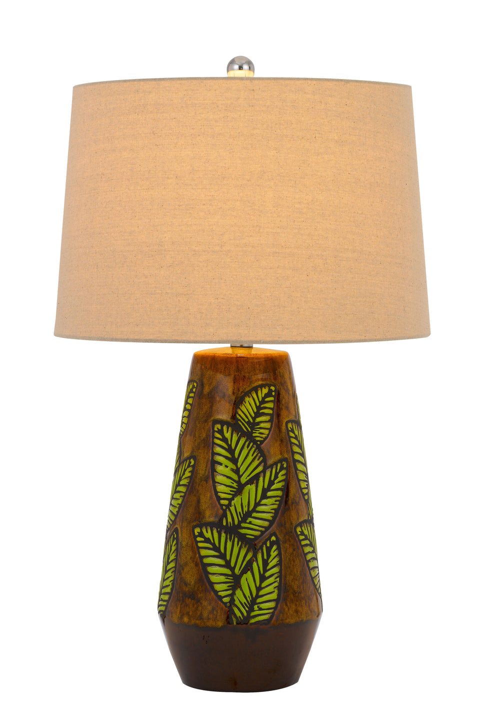Brown Ceramic Cylinder Table Lamp With Tan Empire Shade By Homeroots | Table Lamps | Modishstore - 2