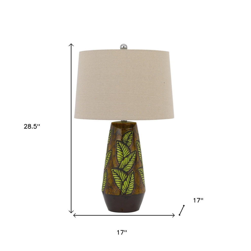 Brown Ceramic Cylinder Table Lamp With Tan Empire Shade By Homeroots | Table Lamps | Modishstore - 4