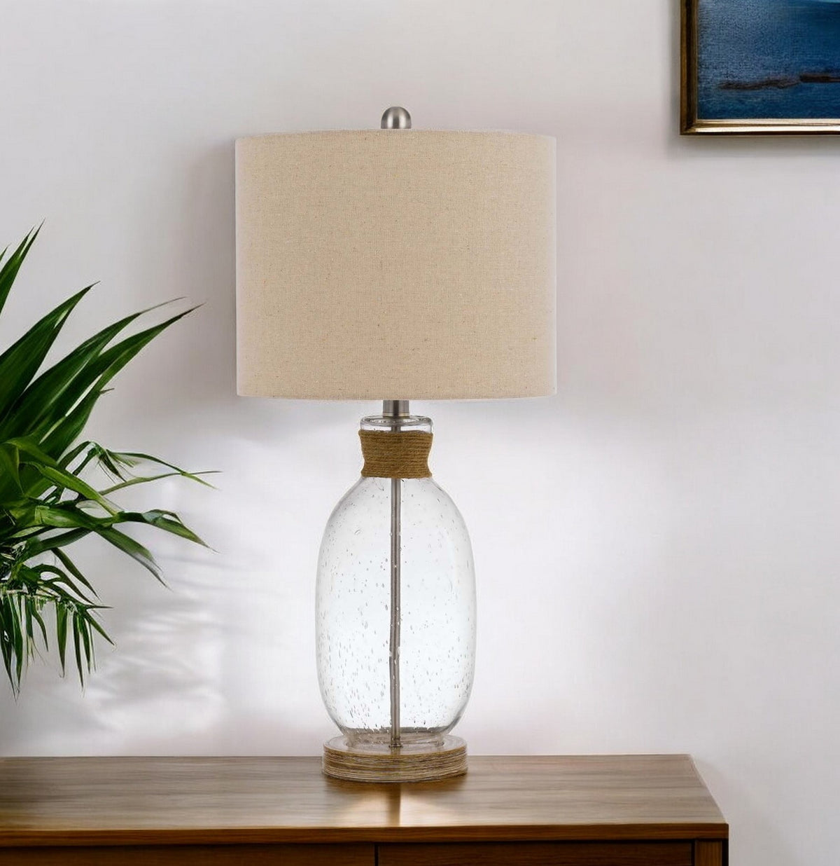 Brown Mason Jar Table Lamp With Brown Drum Shade By Homeroots | Table Lamps | Modishstore - 1