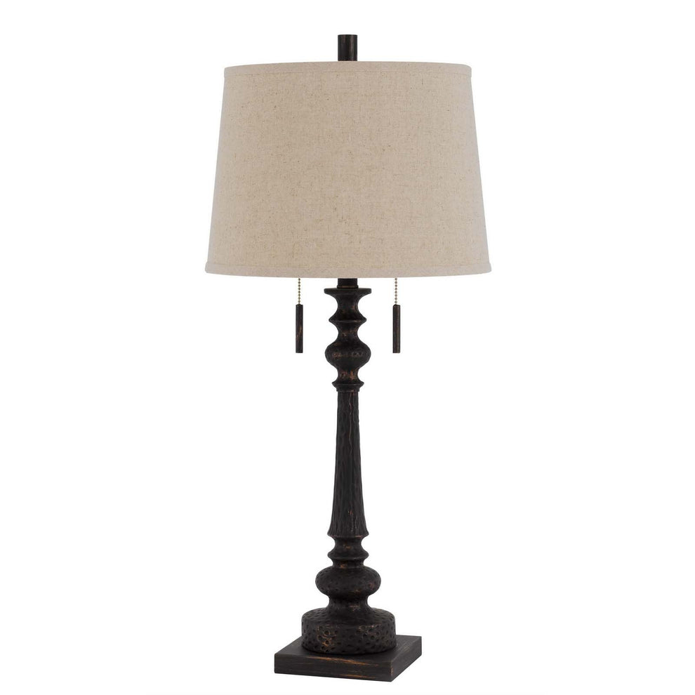 Charcoal Two Light Table Lamp With Tan Drum Shade By Homeroots | Table Lamps | Modishstore - 5