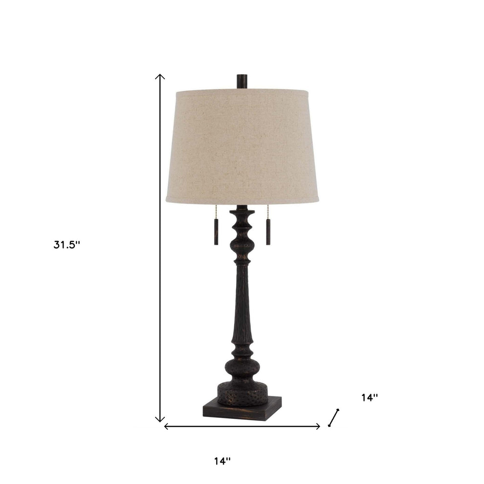 Charcoal Two Light Table Lamp With Tan Drum Shade By Homeroots | Table Lamps | Modishstore - 4