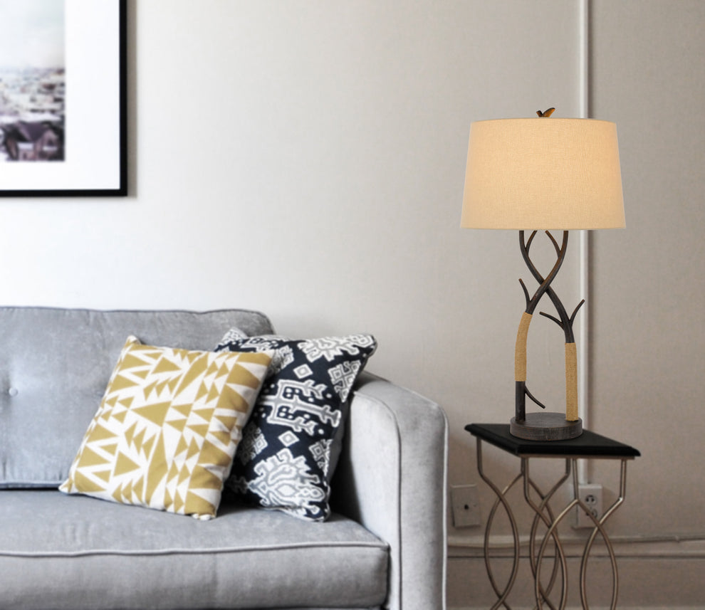 Charcoal Metal Table Lamp With Tan Empire Shade By Homeroots | Table Lamps | Modishstore - 5