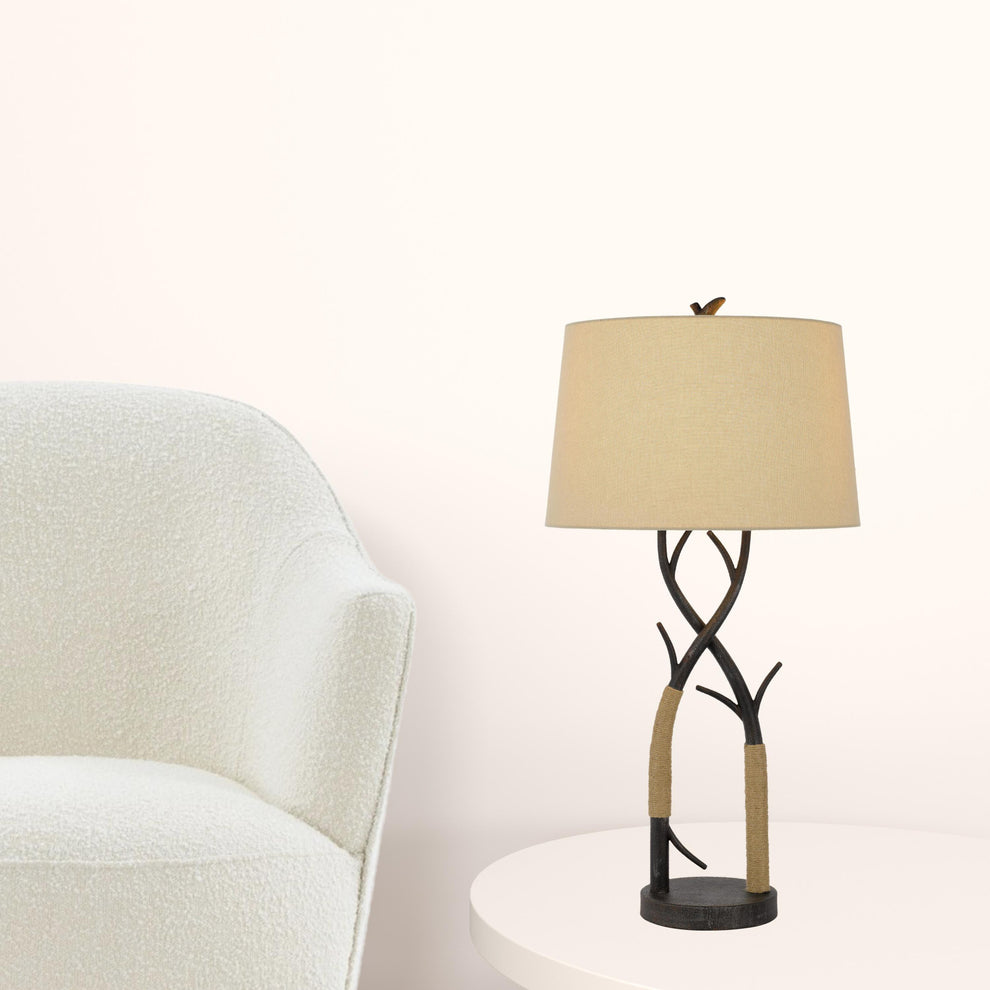 Charcoal Metal Table Lamp With Tan Empire Shade By Homeroots | Table Lamps | Modishstore - 3