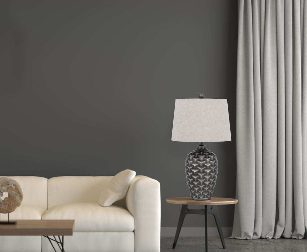 Silver Metallic Table Lamp With Gray Empire Shade By Homeroots | Table Lamps | Modishstore - 5