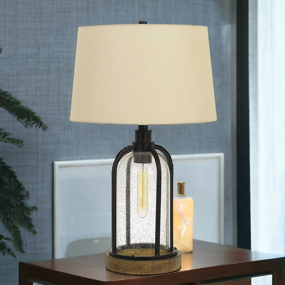Brown Metal Two Light Globe Table Lamp With Eggshell Empire Shade By Homeroots | Table Lamps | Modishstore - 5