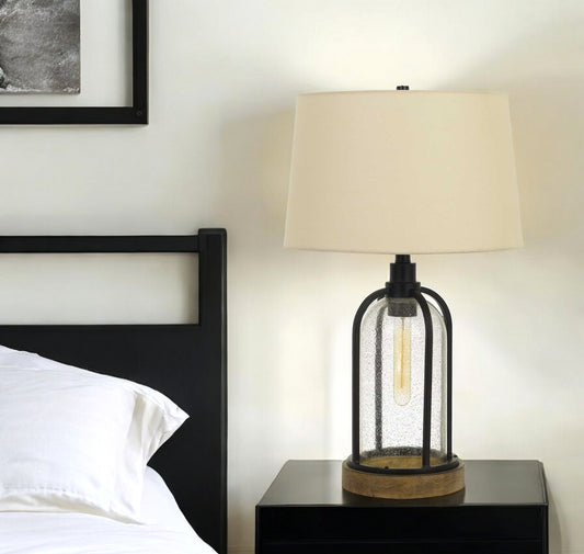 Brown Metal Two Light Globe Table Lamp With Eggshell Empire Shade By Homeroots | Table Lamps | Modishstore - 1