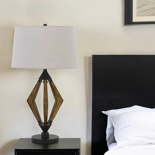 Black Metal Lantern Table Lamp With Gray Empire Shade By Homeroots | Table Lamps | Modishstore - 1