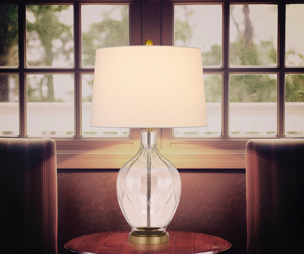 Clear Metal Table Lamp With Off White Drum Shade By Homeroots | Table Lamps | Modishstore - 3