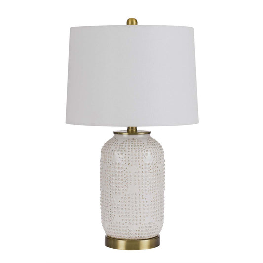 Ivory Metal Table Lamp With White Drum Shade By Homeroots | Table Lamps | Modishstore - 1