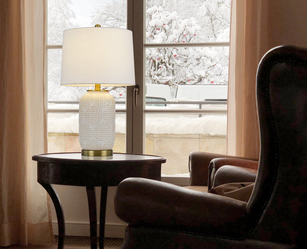 Ivory Metal Table Lamp With White Drum Shade By Homeroots | Table Lamps | Modishstore - 6