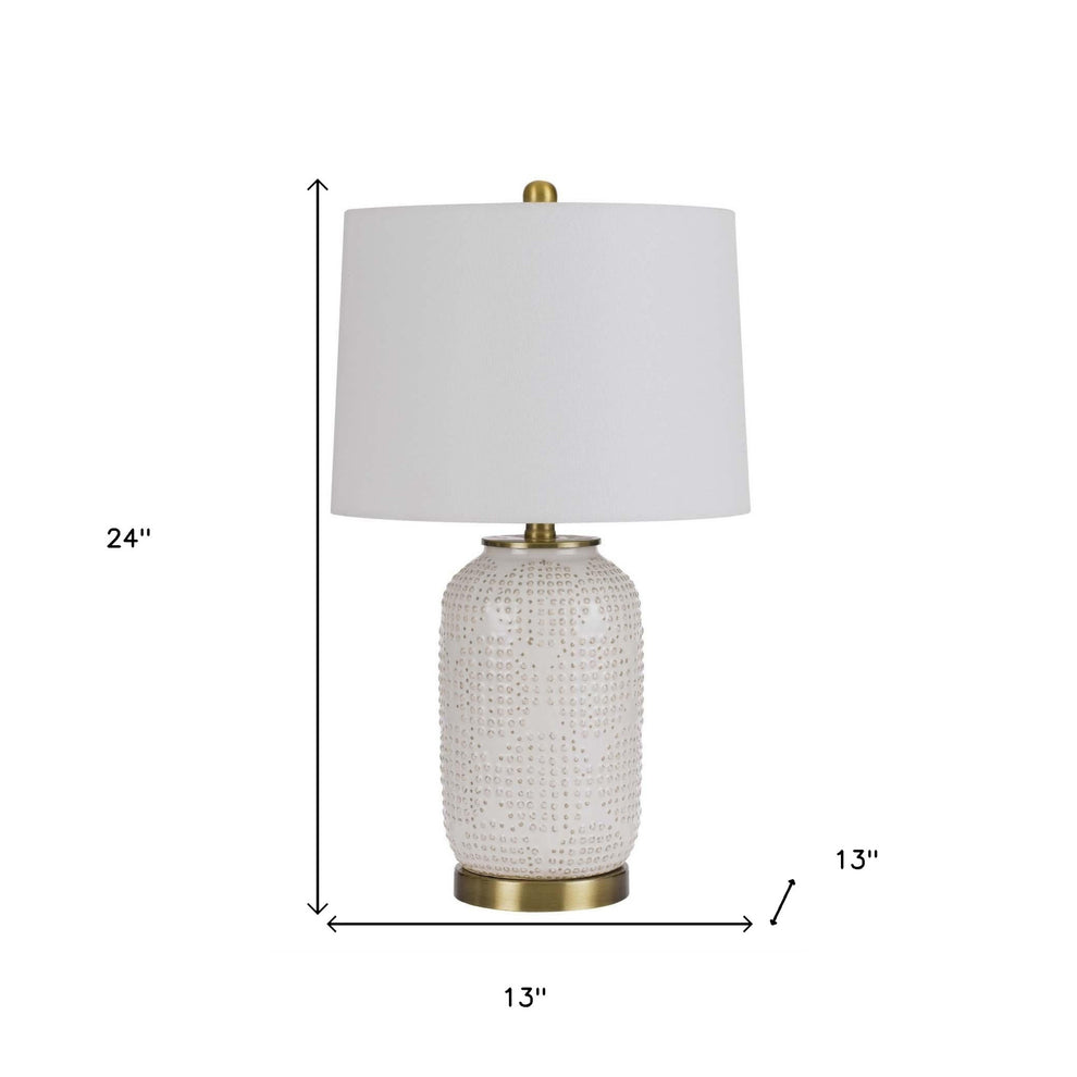 Ivory Metal Table Lamp With White Drum Shade By Homeroots | Table Lamps | Modishstore - 8