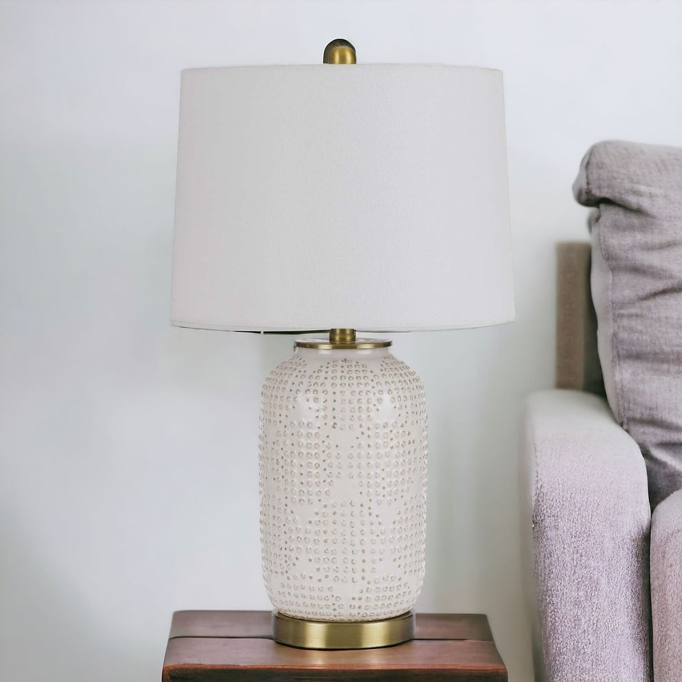 Ivory Metal Table Lamp With White Drum Shade By Homeroots | Table Lamps | Modishstore - 7