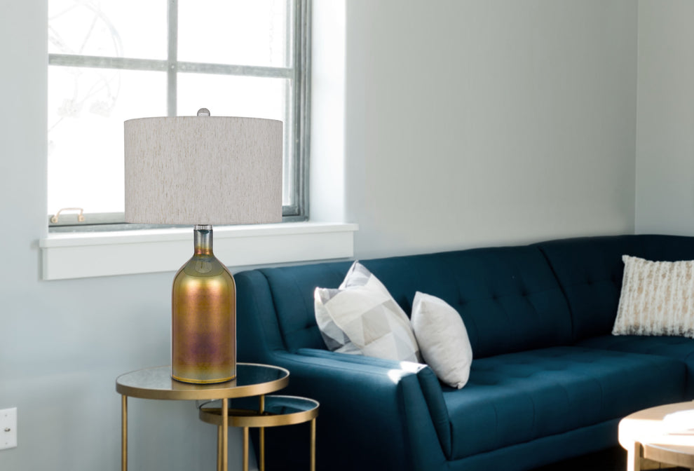 Gold Glass Novelty Table Lamp With Gray Drum Shade By Homeroots | Table Lamps | Modishstore - 5