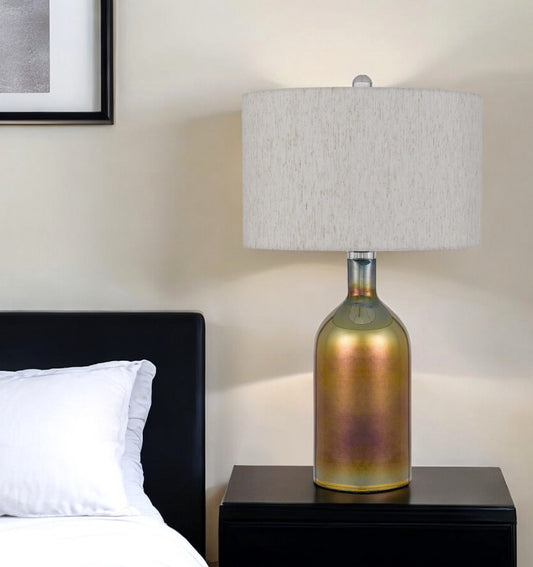 Gold Glass Novelty Table Lamp With Gray Drum Shade By Homeroots | Table Lamps | Modishstore - 1
