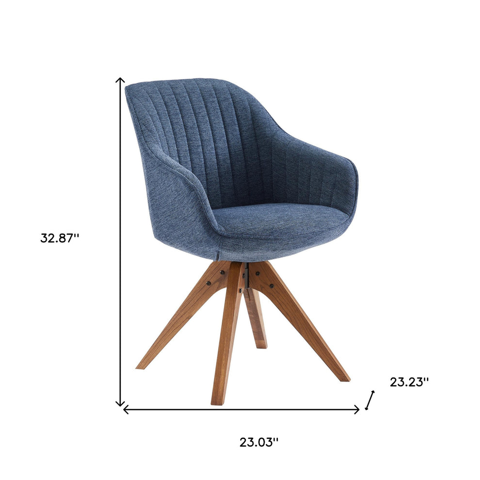 Blue Fabric And Natural Swivel Accent Arm Chair By Homeroots | Accent Chairs | Modishstore - 2