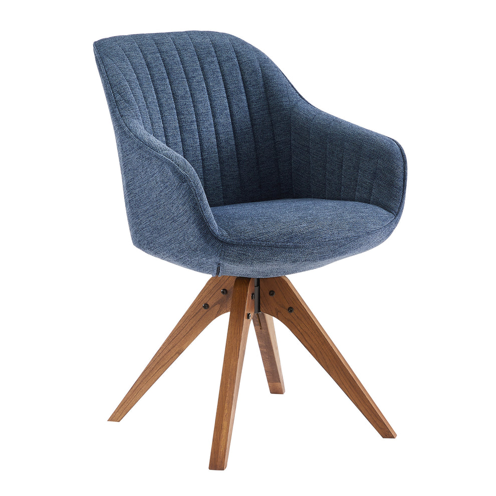 Blue Fabric And Natural Swivel Accent Arm Chair By Homeroots | Accent Chairs | Modishstore - 3