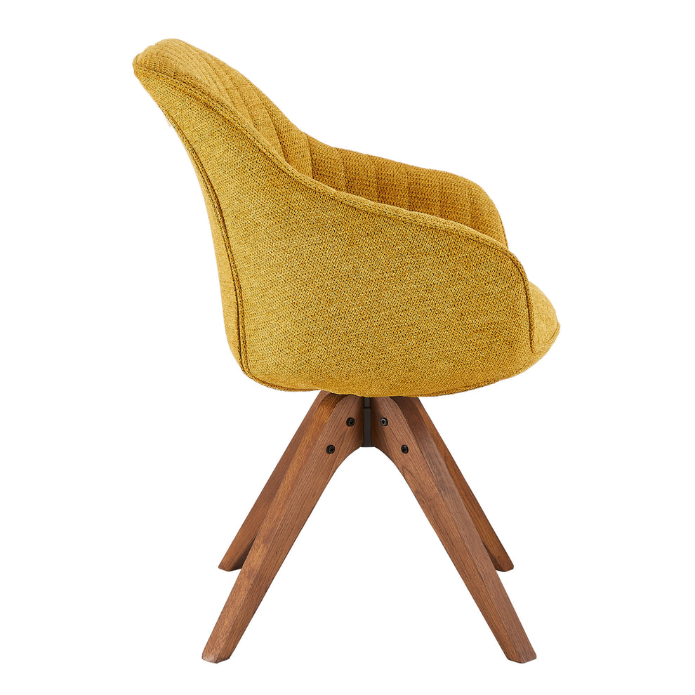 Yellow And Natural Fabric And Wood Swivel Arm Chair By Homeroots | Accent Chairs | Modishstore - 5