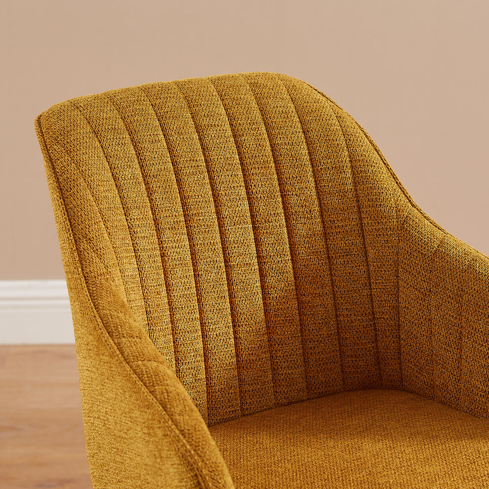 Yellow And Natural Fabric And Wood Swivel Arm Chair By Homeroots | Accent Chairs | Modishstore - 2