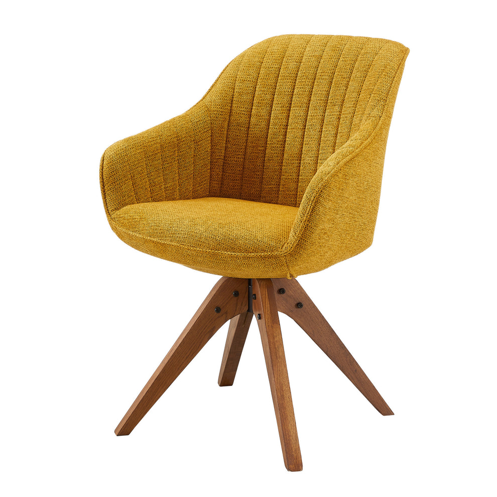 Yellow And Natural Fabric And Wood Swivel Arm Chair By Homeroots | Accent Chairs | Modishstore - 6