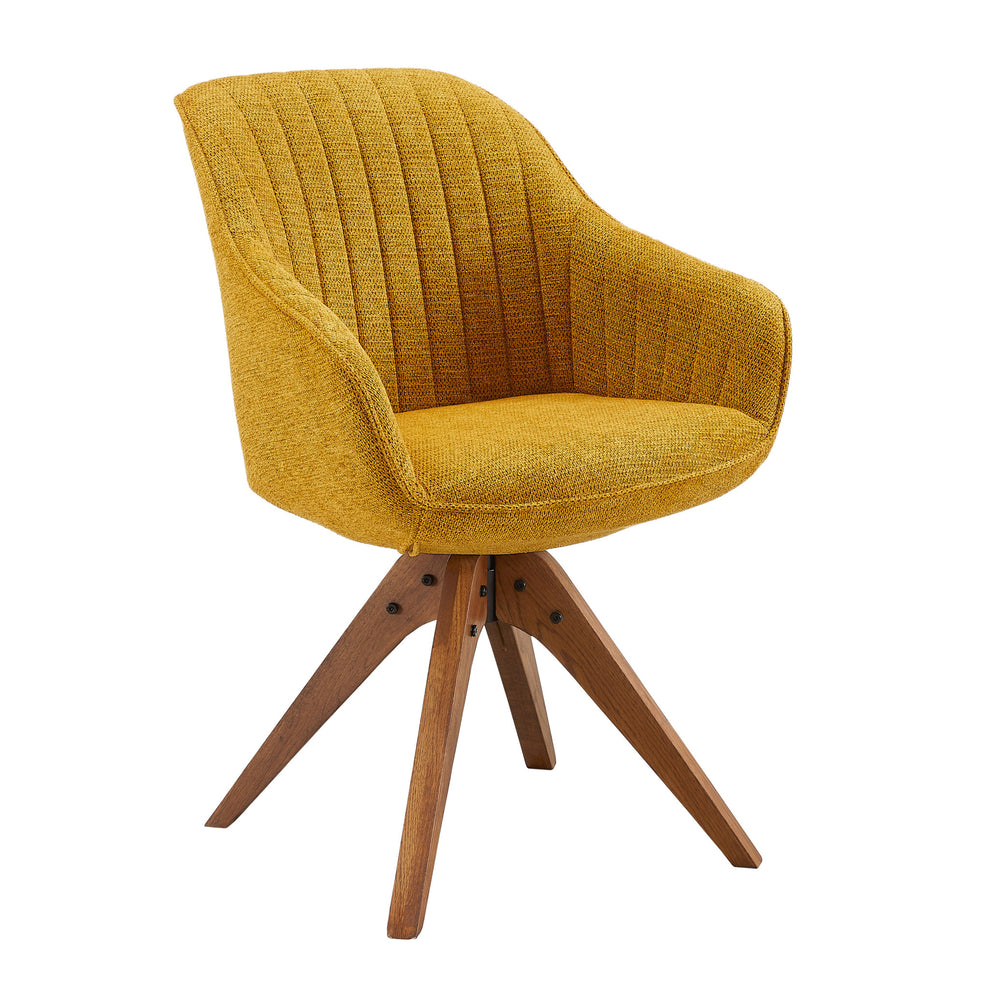 Yellow And Natural Fabric And Wood Swivel Arm Chair By Homeroots | Accent Chairs | Modishstore - 3