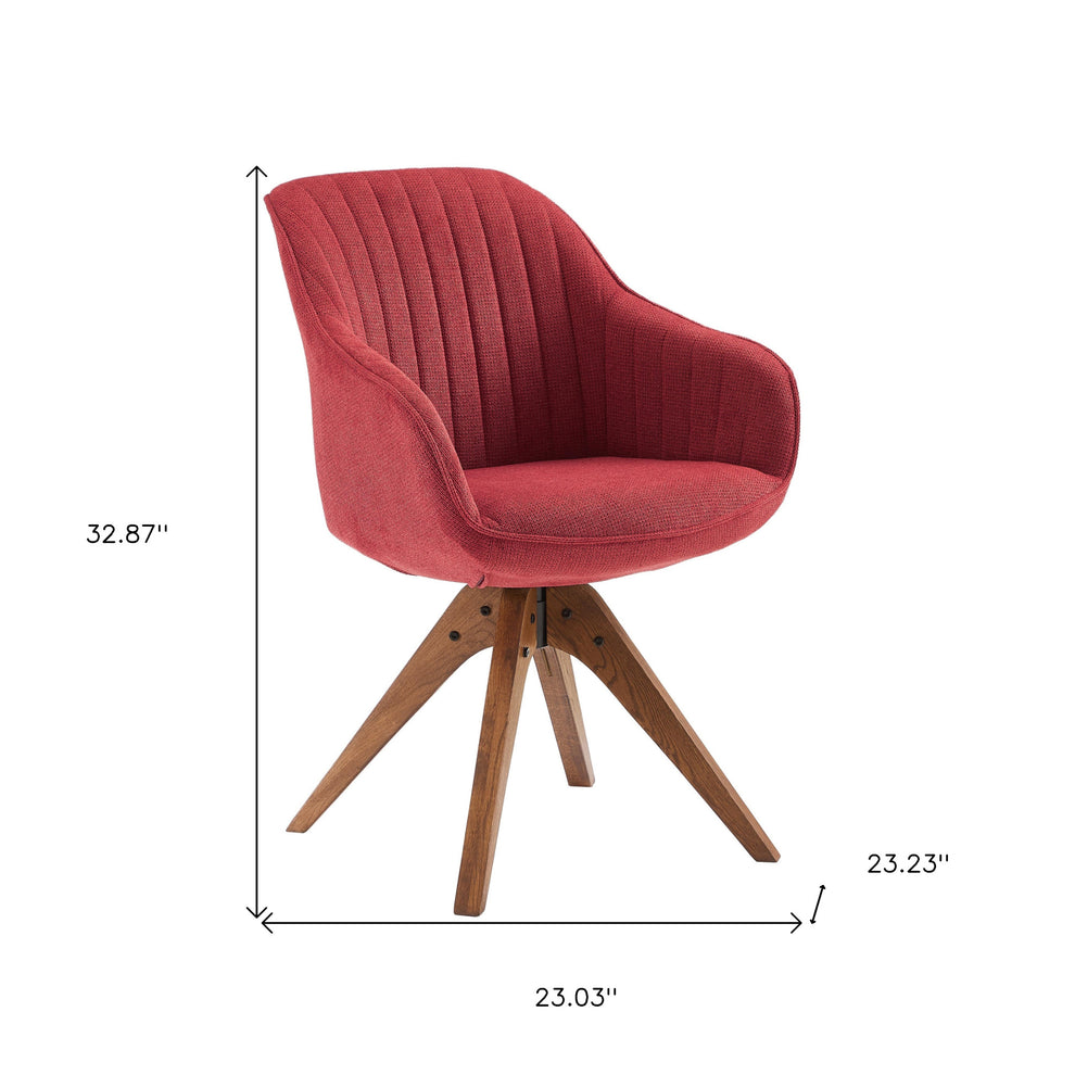 Red And Natural Tufted Fabric Swivel Arm Chair By Homeroots | Accent Chairs | Modishstore - 6