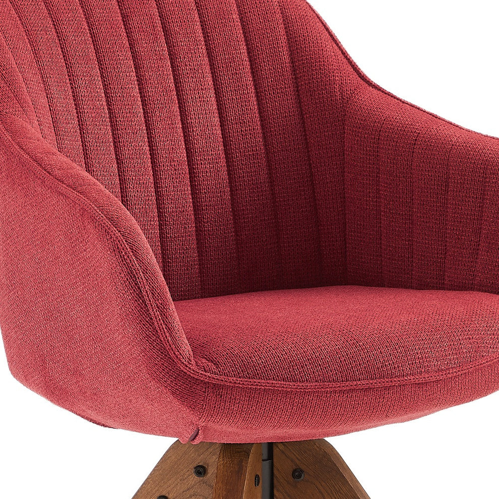 Red And Natural Tufted Fabric Swivel Arm Chair By Homeroots | Accent Chairs | Modishstore - 3