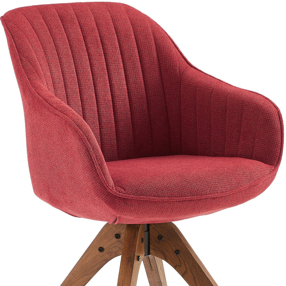 Red And Natural Tufted Fabric Swivel Arm Chair By Homeroots | Accent Chairs | Modishstore - 4