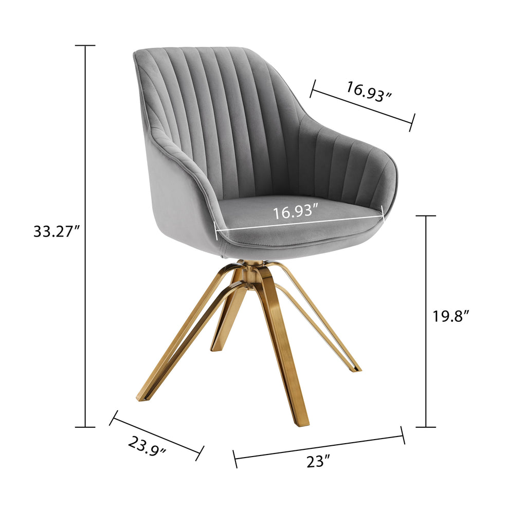 Gray Velvet And Gold Swivel Arm Chair By Homeroots | Accent Chairs | Modishstore - 2