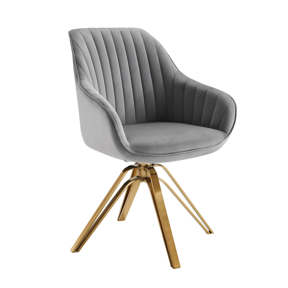 Gray Velvet And Gold Swivel Arm Chair By Homeroots | Accent Chairs | Modishstore - 8