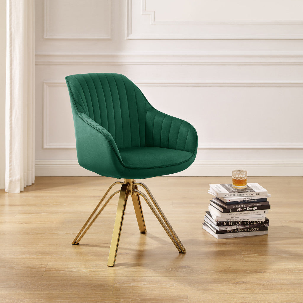 Green Velvet And Gold Swivel Arm Chair By Homeroots | Accent Chairs | Modishstore - 6