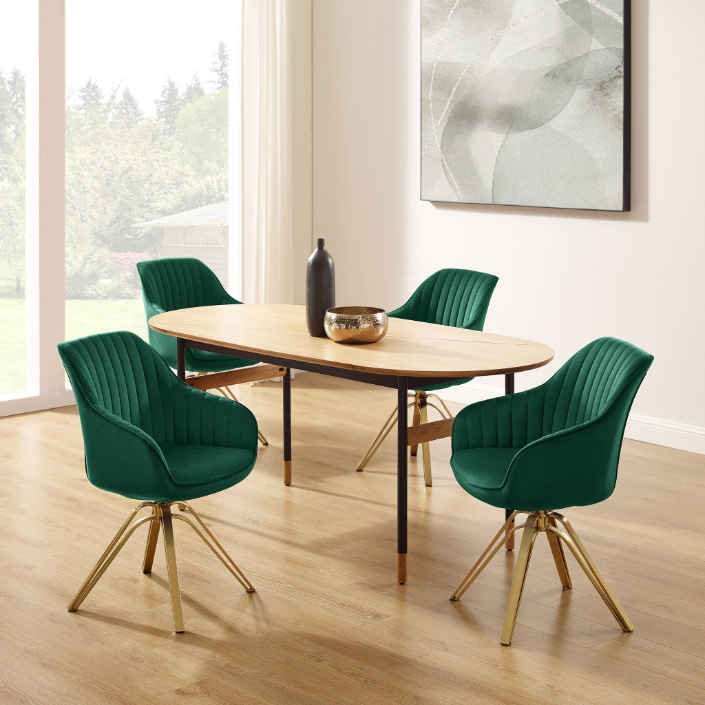 Green Velvet And Gold Swivel Arm Chair By Homeroots | Accent Chairs | Modishstore - 2