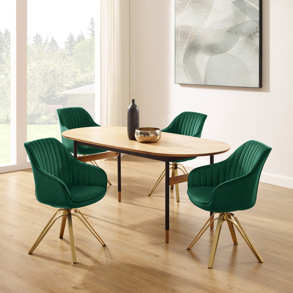 Green Velvet And Gold Swivel Arm Chair By Homeroots | Accent Chairs | Modishstore - 2
