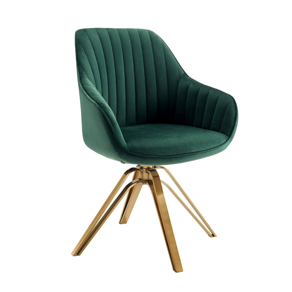 Green Velvet And Gold Swivel Arm Chair By Homeroots | Accent Chairs | Modishstore - 1